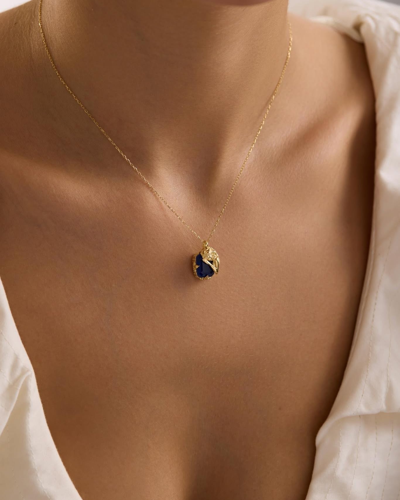 Mavi Taşlı 925 Ayar Gümüş Gold Kaplama – İlham Perisi Kolye